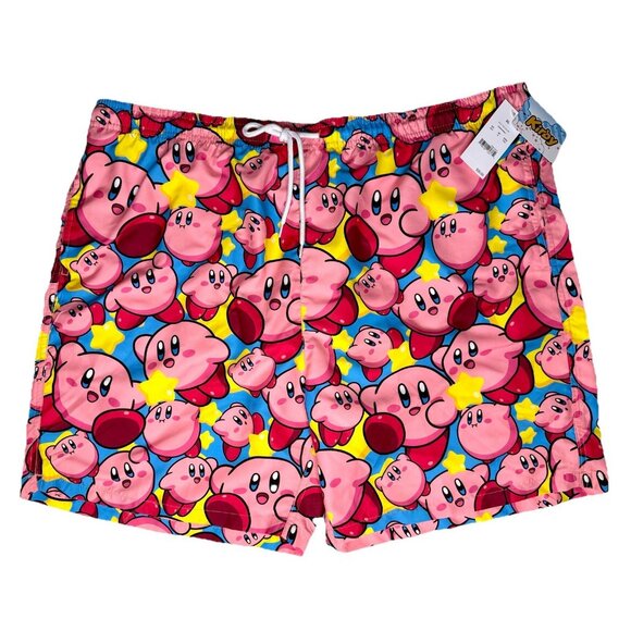 NWT Kirby Swim Trunks Men's XL Multicolor Elastic Waist Nintendo HAL Shorts Fun - Picture 1 of 5